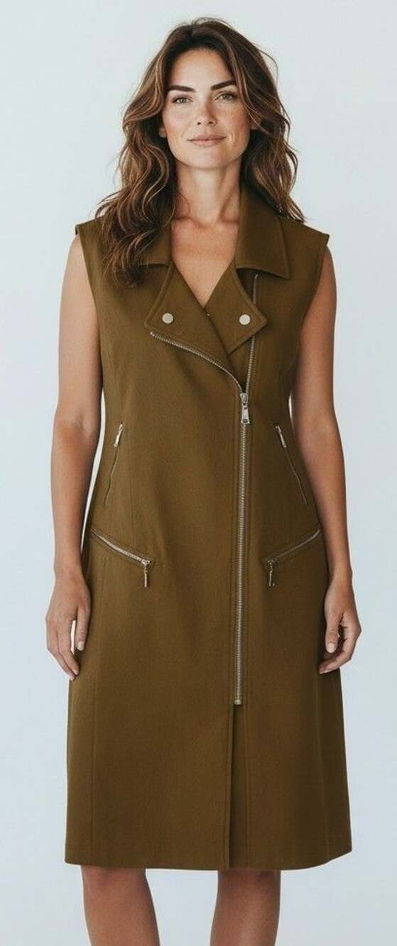 7 For All Mankind Olive Green Moto Vest Dress Sz M
